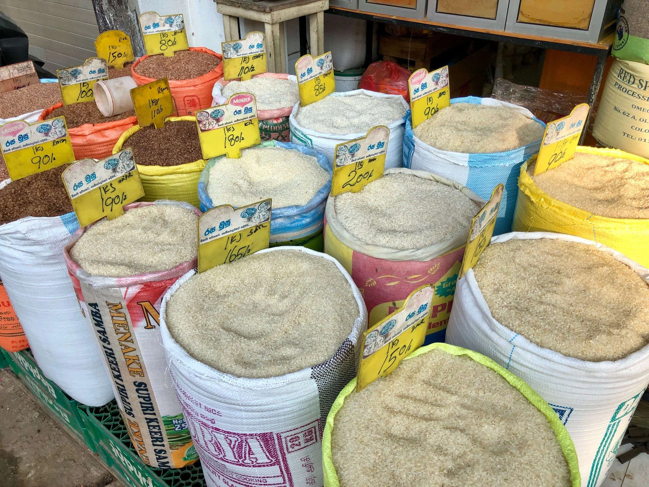 Grains in bags at a local market