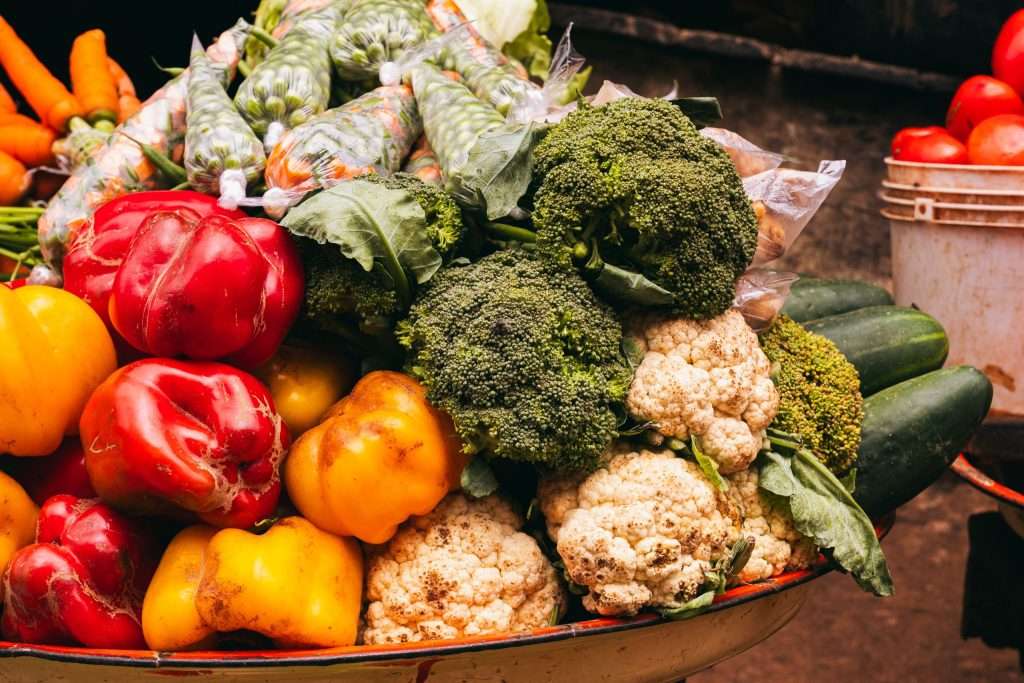 Colourful fresh vegetables on display at an African market