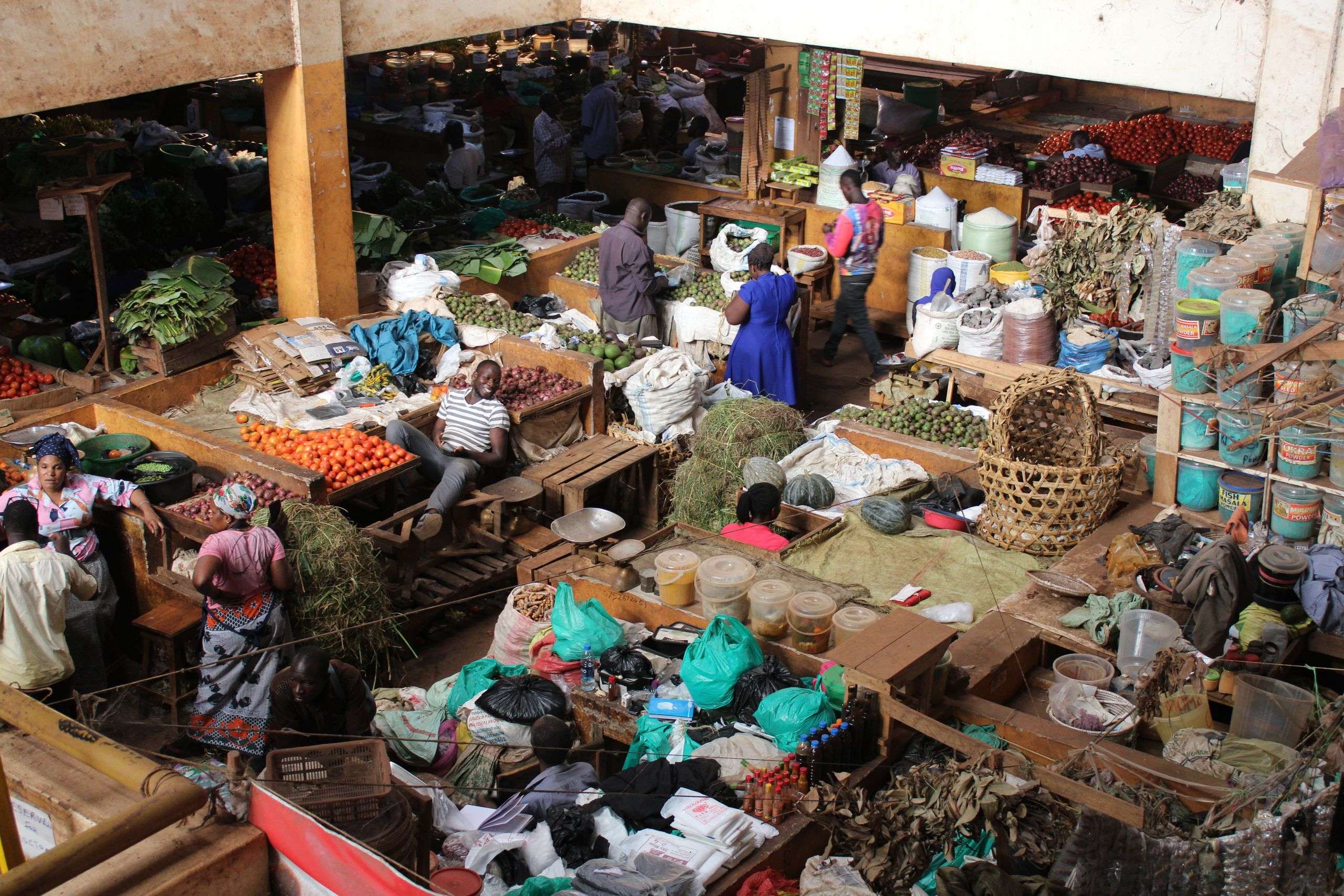Busy produce market in Jinja, Uganda